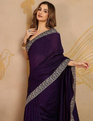 Purple Art Silk Embroidery Saree with Unstitched Blouse 6