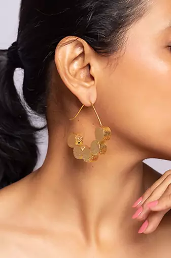 Textured high gold geometric hoop earrings