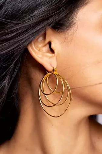 Layered high gold multi-hoop earrings