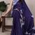 navy blue Floral Printed Satin Silk Saree
