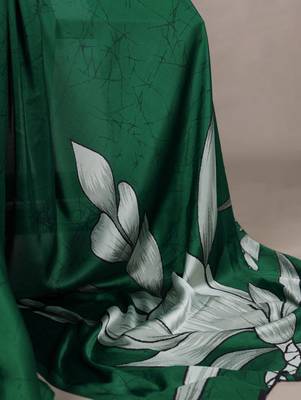 green Floral Printed Satin Silk Saree 3