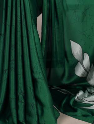 green Floral Printed Satin Silk Saree 5