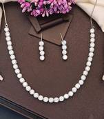 Rhodium polish cz diamond necklace & earrings set – elegant silver finish for modern look