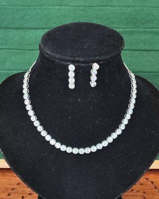 Rhodium polish cz diamond necklace & earrings set – elegant silver finish for modern look 3