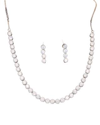 Rhodium polish cz diamond necklace & earrings set – elegant silver finish for modern look 4