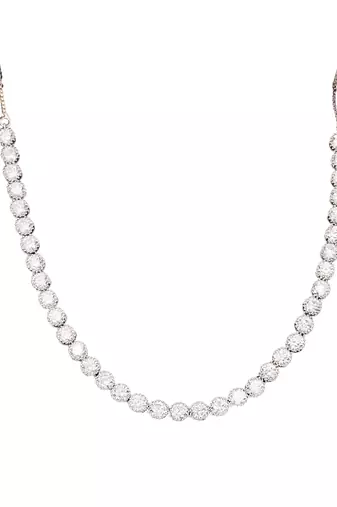 Rhodium polish cz diamond necklace & earrings set – elegant silver finish for modern look