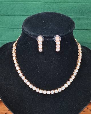 Rose gold polish cz diamond necklace with matching earrings     romantic & trendy jewelry set 3