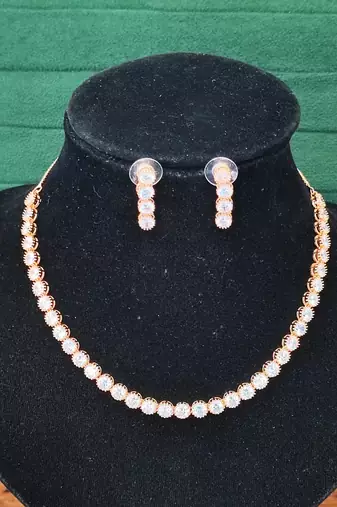Rose gold polish cz diamond necklace with matching earrings     romantic & trendy jewelry set