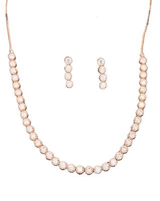 Rose gold polish cz diamond necklace with matching earrings     romantic & trendy jewelry set 4