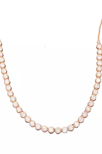 Rose gold polish cz diamond necklace with matching earrings     romantic & trendy jewelry set