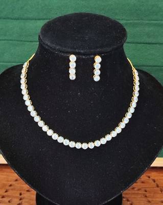 High gold polish cz diamond necklace set with earrings     classic bridal & party wear style 3