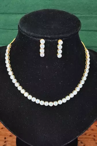High gold polish cz diamond necklace set with earrings     classic bridal & party wear style