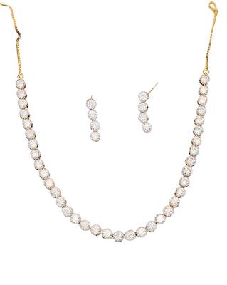 High gold polish cz diamond necklace set with earrings     classic bridal & party wear style 4