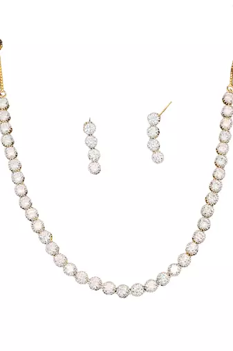 High gold polish cz diamond necklace set with earrings     classic bridal & party wear style