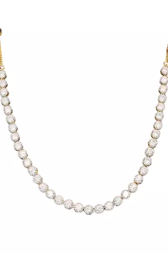 High gold polish cz diamond necklace set with earrings     classic bridal & party wear style