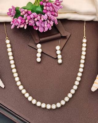 Mehendi polish cz diamond necklace & earrings set     antique ethnic finish for traditional charm 1