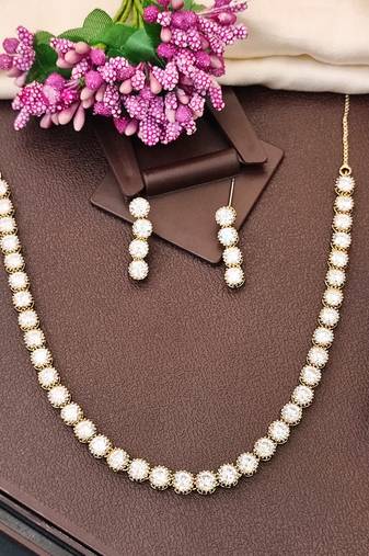 Mehendi polish cz diamond necklace & earrings set – antique ethnic finish for traditional charm
