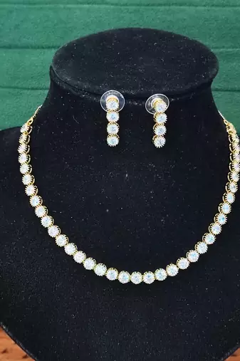 Mehendi polish cz diamond necklace & earrings set     antique ethnic finish for traditional charm