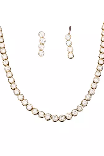 Mehendi polish cz diamond necklace & earrings set     antique ethnic finish for traditional charm