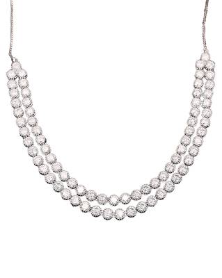 Rhodium polish double line cz diamond necklace set with earrings     elegant silver shine for parties & weddings 5