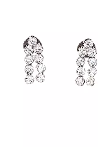 Rhodium polish double line cz diamond necklace set with earrings     elegant silver shine for parties & weddings