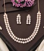 Rose gold double line cz diamond necklace with earrings – modern glamour jewelry for evening & bridal wear