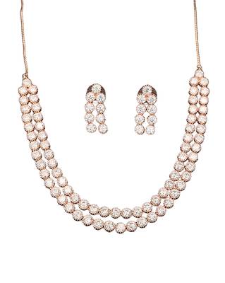 Rose gold double line cz diamond necklace with earrings     modern glamour jewelry for evening & bridal wear 4