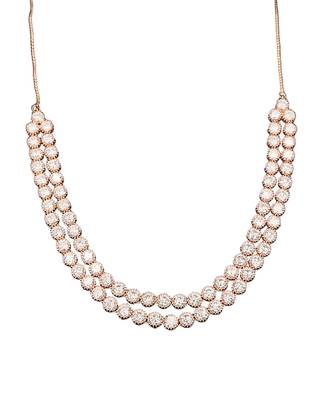Rose gold double line cz diamond necklace with earrings     modern glamour jewelry for evening & bridal wear 5