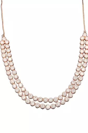 Rose gold double line cz diamond necklace with earrings     modern glamour jewelry for evening & bridal wear