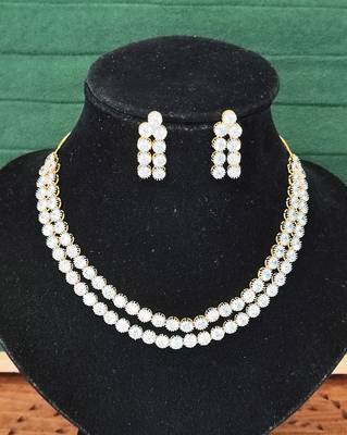 High gold double line cz diamond necklace set with earrings     classic traditional look for festivals & celebrations 3