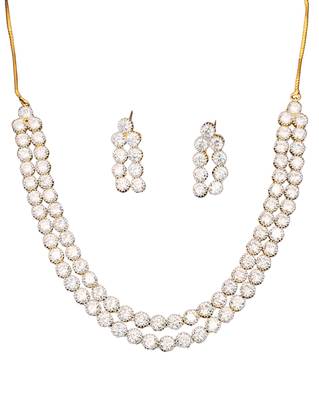 High gold double line cz diamond necklace set with earrings     classic traditional look for festivals & celebrations 4