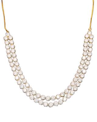 High gold double line cz diamond necklace set with earrings     classic traditional look for festivals & celebrations 5