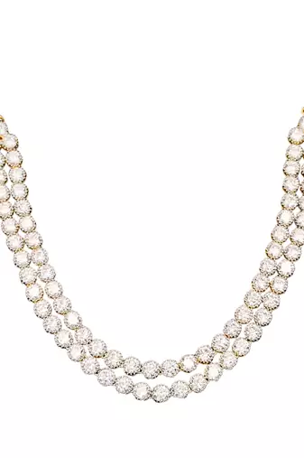 High gold double line cz diamond necklace set with earrings     classic traditional look for festivals & celebrations