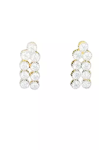 High gold double line cz diamond necklace set with earrings     classic traditional look for festivals & celebrations