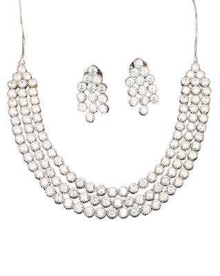 Silver polish crystal beaded necklace and earring set, triple strand statement jewellery for all occasion 4