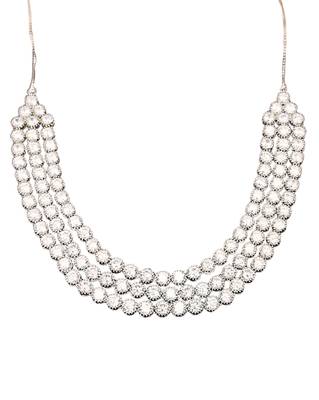 Silver polish crystal beaded necklace and earring set, triple strand statement jewellery for all occasion 5