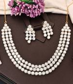 White cz diamond necklace set, gold rhodium polish, triple layer bridal jewelry for her