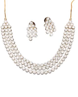 White cz diamond necklace set, gold rhodium polish, triple layer bridal jewelry for her 4