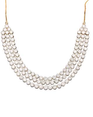 White cz diamond necklace set, gold rhodium polish, triple layer bridal jewelry for her 5