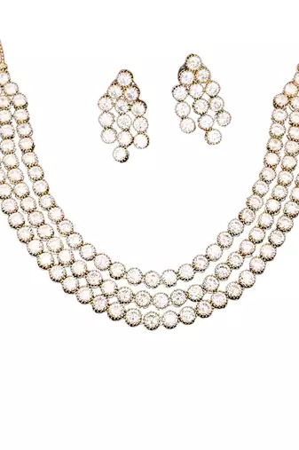 White cz diamond necklace set, mehendi polish finish, wedding wear jewelry