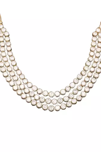 White cz diamond necklace set, mehendi polish finish, wedding wear jewelry