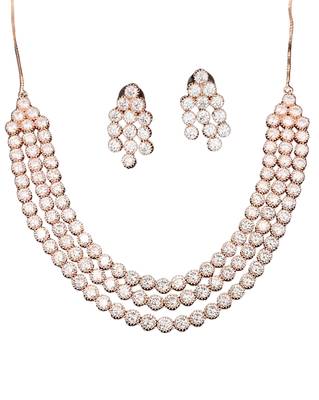 Rose gold finish white cz necklace set, sparkling bridal jewelry, 3-layer diamond look 4