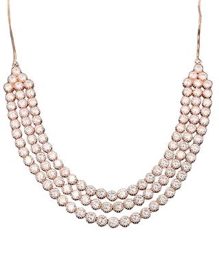 Rose gold finish white cz necklace set, sparkling bridal jewelry, 3-layer diamond look 5