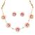High gold polish meenakari lotus necklace set, pink floral motif jewelry, traditional enamel work