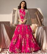 Fashional Georgette Embroidery Rani Pink Readymade Koti Lehenga Choli