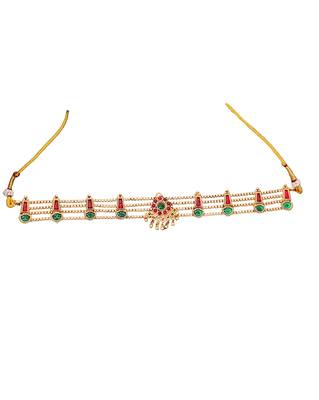 High gold polish choker necklace set, antique mehendi finish, red & green stone bridal jewelry for her 5