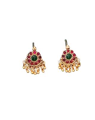 High gold polish choker necklace set, antique mehendi finish, red & green stone bridal jewelry for her 6