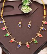 Multi-color meenakari leaf Palakka necklace set, high gold polish lightweight jewelry