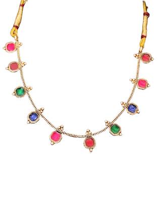 Multi-color square stone palakka necklace set, high gold polish. trendy ethnic jewelry 5