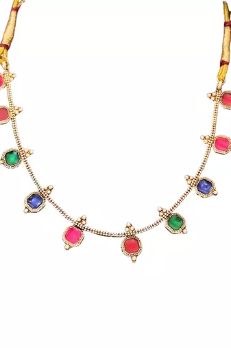 Multi-color square stone palakka necklace set, high gold polish. trendy ethnic jewelry